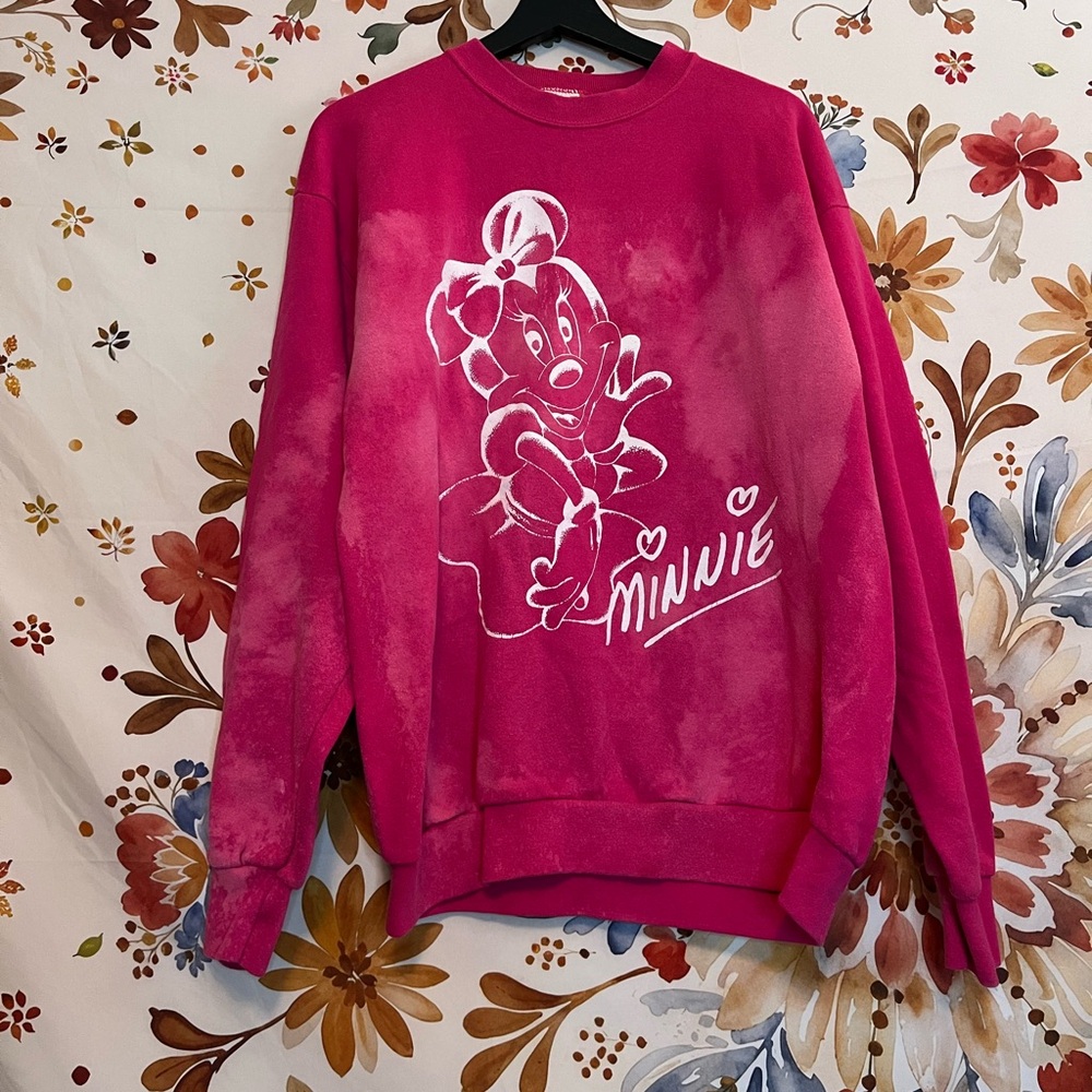 Vintage Walt Disney World Minnie Mouse XL Sweatshirt Upcycle Bleach Dyed Grunge